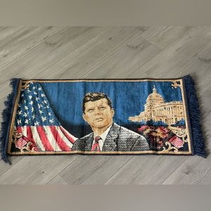 Vintage JFK John F Kennedy Wall Hanging Tapestry Rug Political Memorabilia 38x20